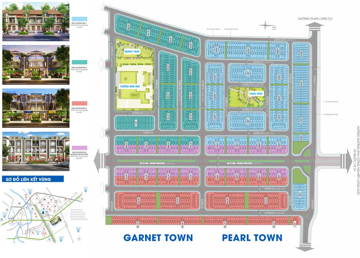 Sơ đồ 2 phân khu Pearl Town và Garnet Town